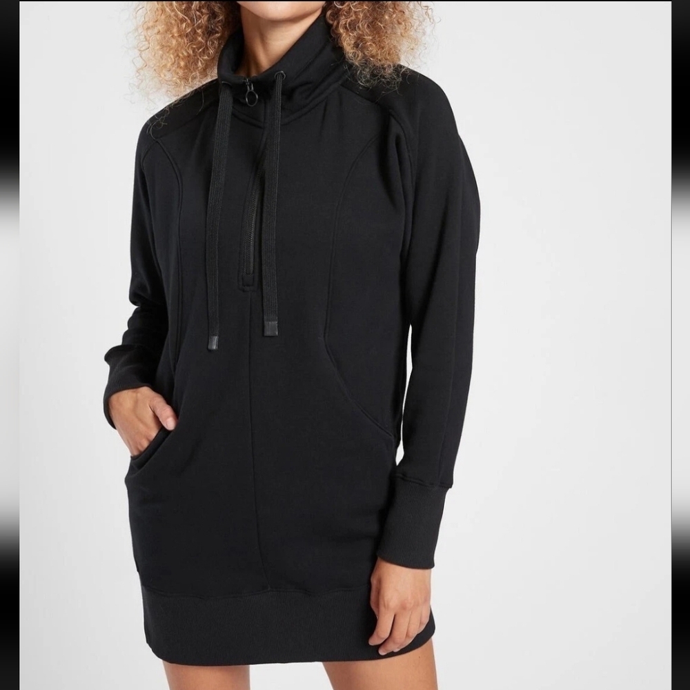 Athleta Cozy Karma 1/4 Zip Dress, BLACK  SIZE XLT